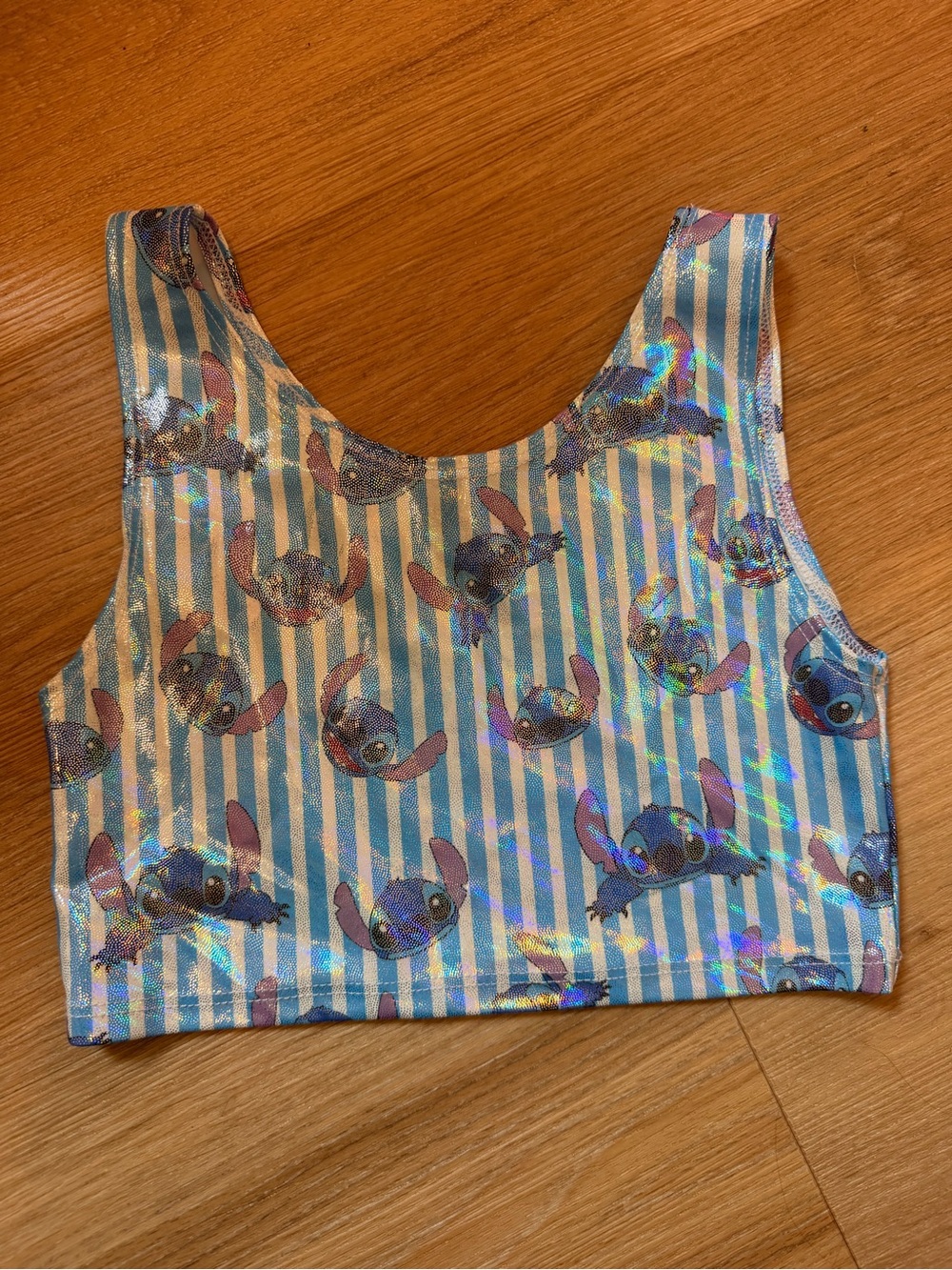 Wild Rich Kids Holographic Blue Stripe Stitch Crop Tank Top 9/10